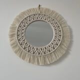 Bohemian mirror in macramé and wooden beads