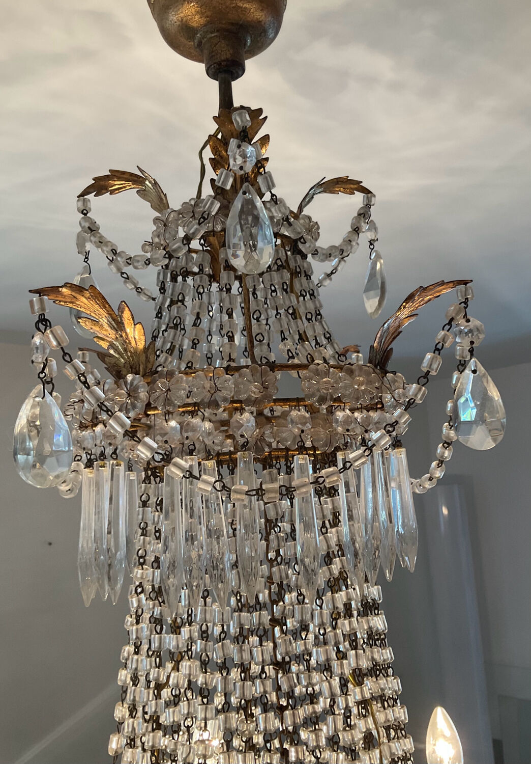 Large Montgolfière chandelier with crystal drops