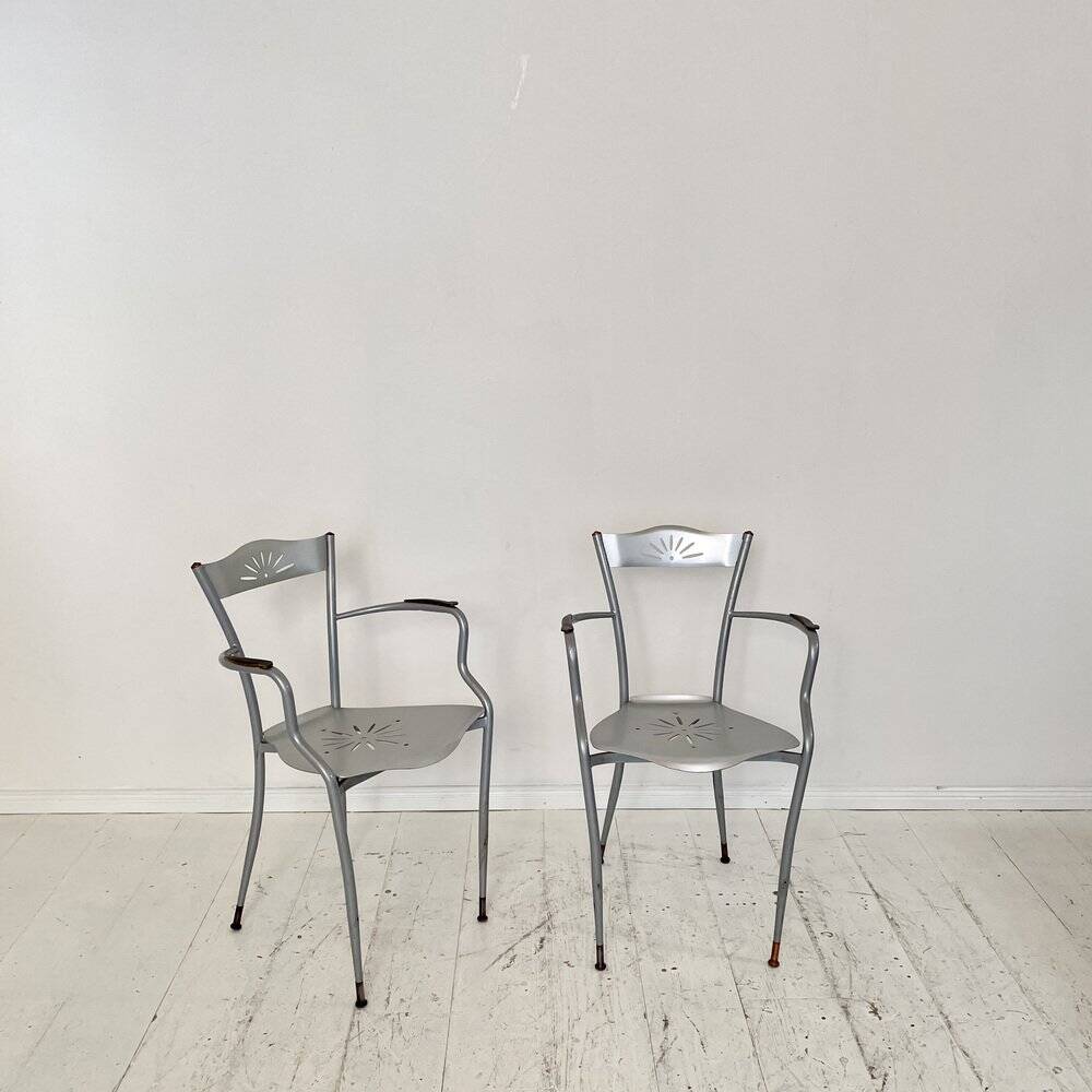 Set of French Armchairs in Metal and Copper, 1980s