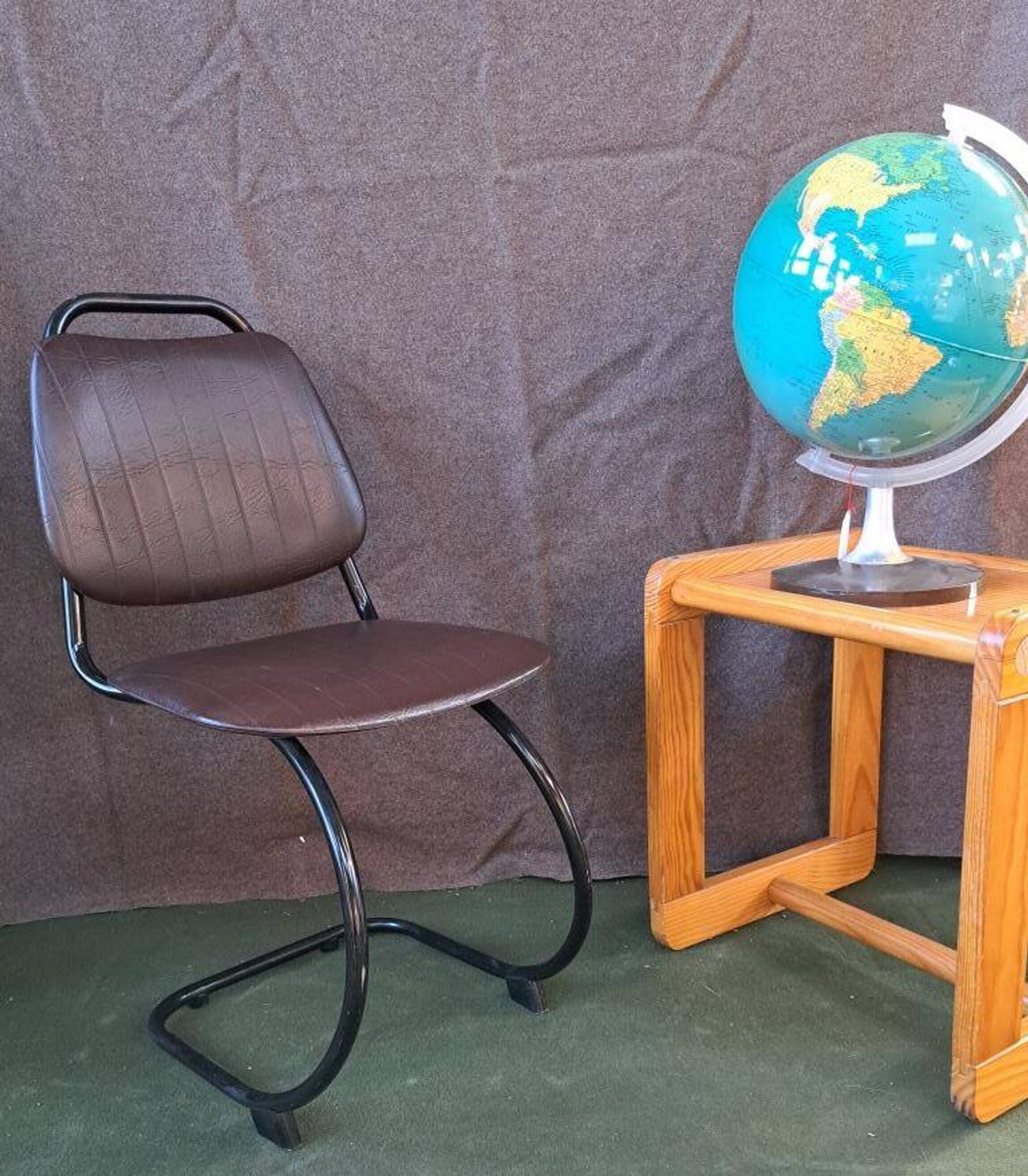 Metal and imitation leather sled-style office chair, 1970s