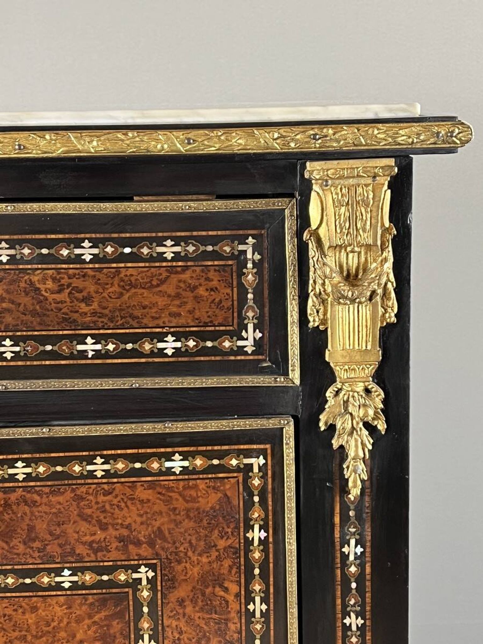 Secretary from the time of Napoleon III in marquetry and gilded bronzes, 19th century.