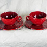 Pair of burgundy red cups with concentric streaks - Saint-Clément - 50s
