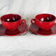 Pair of burgundy red cups with concentric streaks - Saint-Clément - 50s
