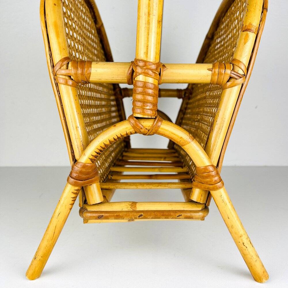 Vintage bamboo and Vienna straw magazine rack, 1960s.