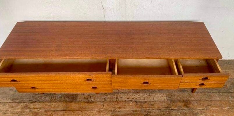 Enfilade teak tv cabinet chest of drawers 6 drawers year 1960 - width 154 cm