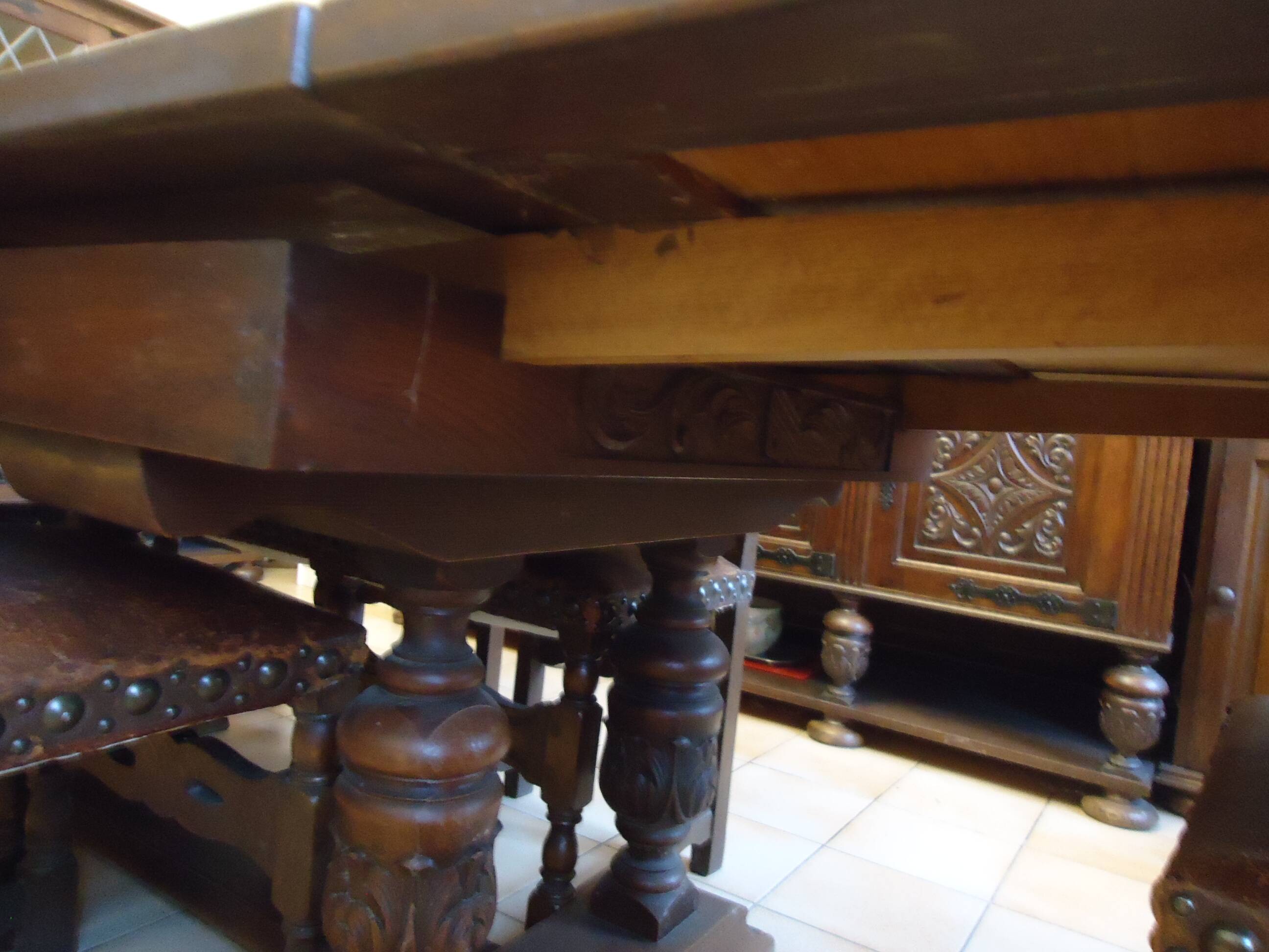 Dining table and 6 solid wood chairs from the 1950s.