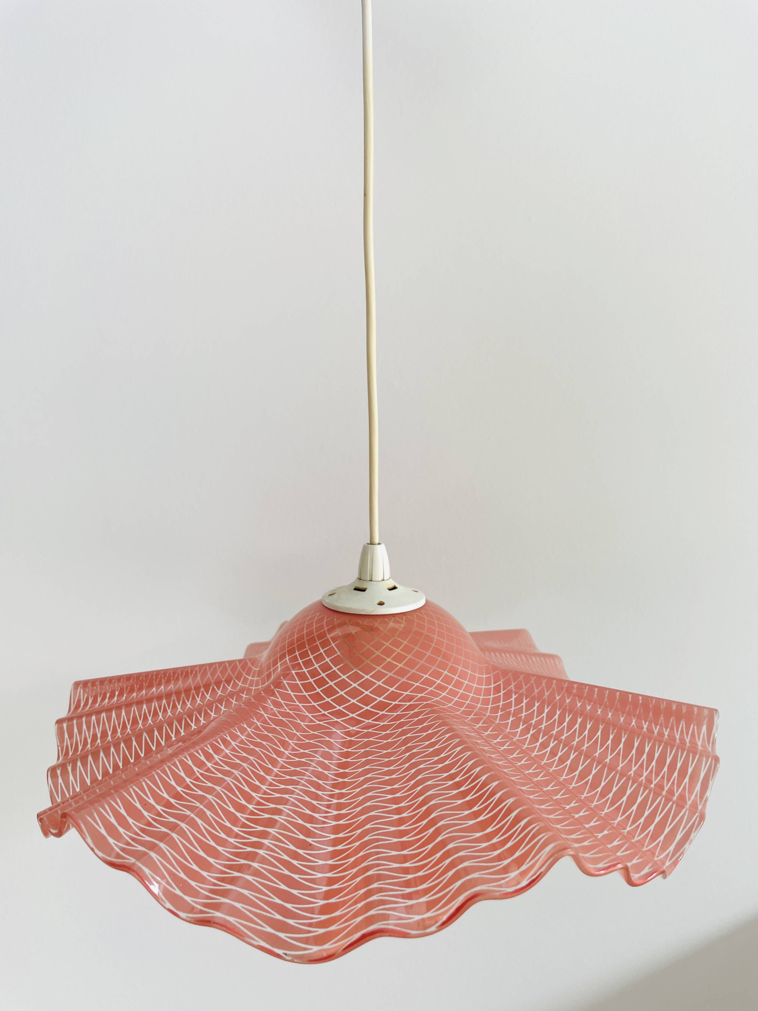 Pink molded glass pendant light