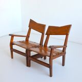 Armchairs convertible into Brutalist Bench in solid wood 1940 vintage