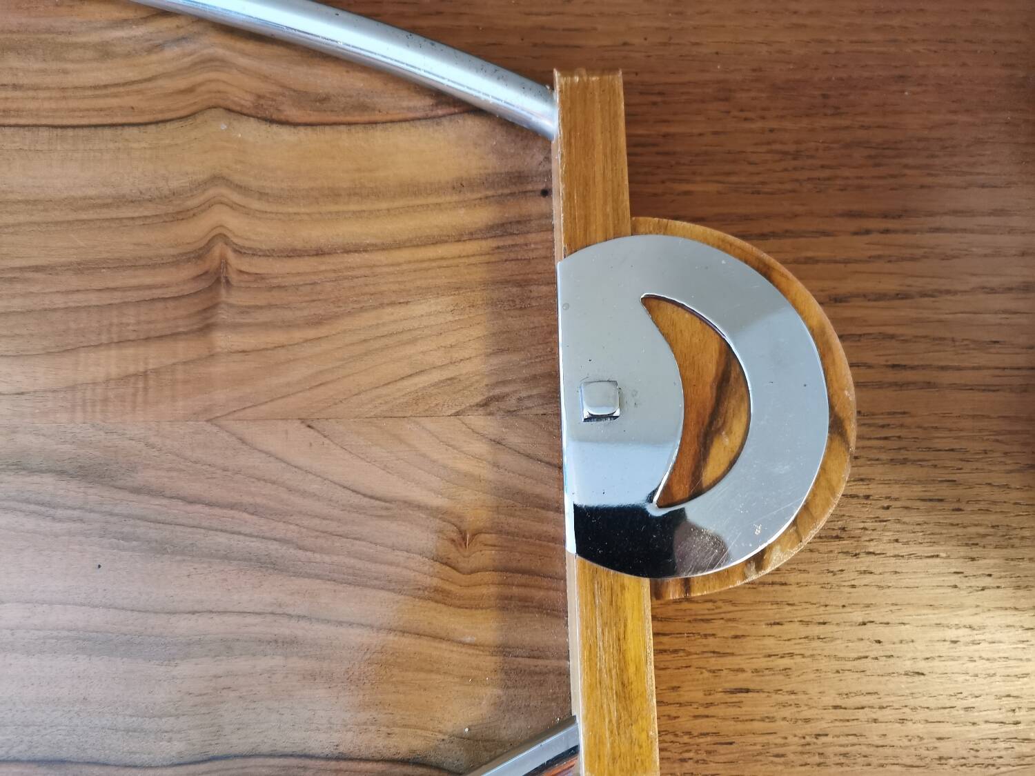 Large Art Deco tray in wood and chrome-plated metal