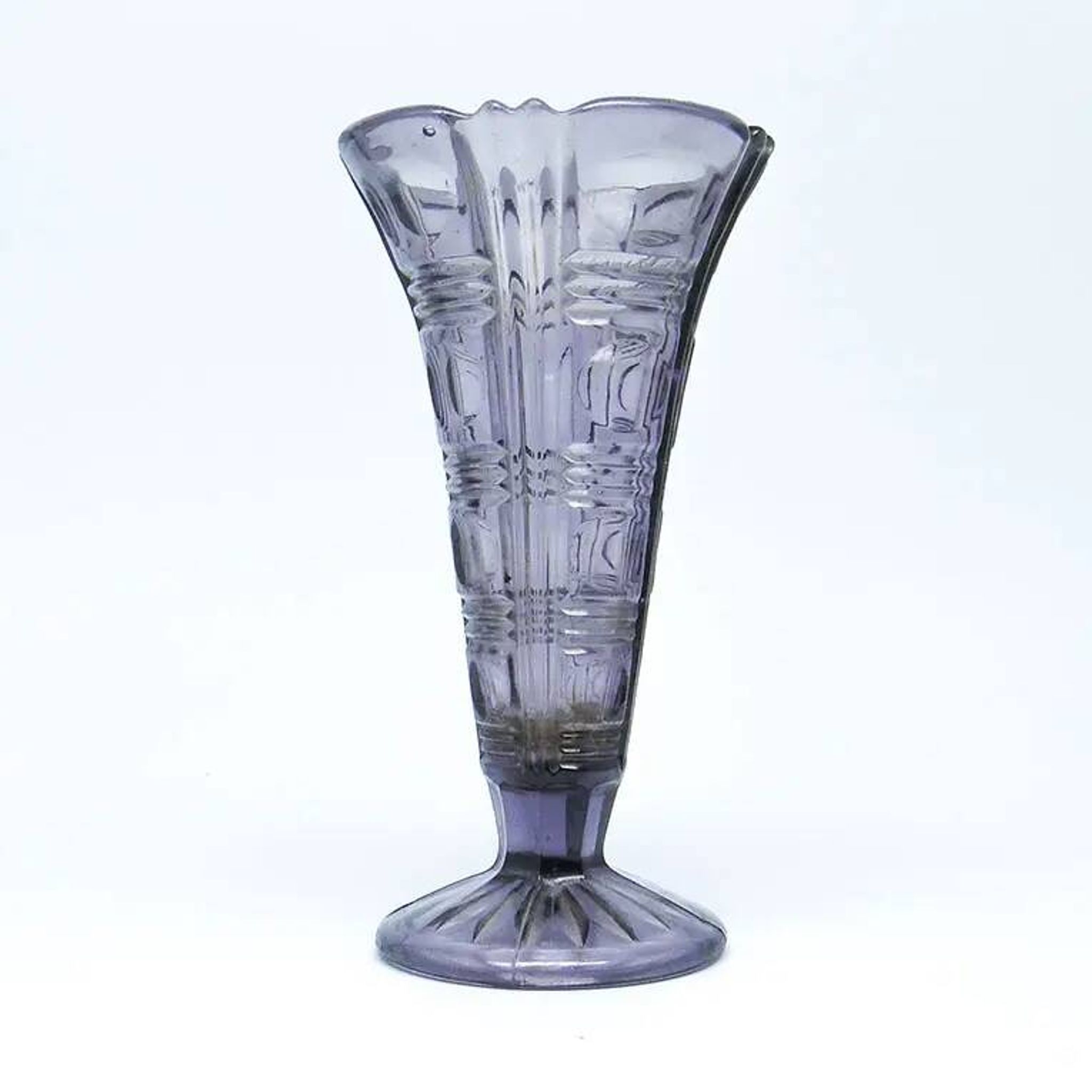 Mid-century modern vase, pressed amethyst glass, Huta Libohovice, Czechoslovakia, 1960s