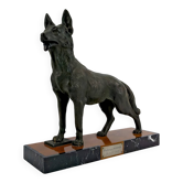 Sculpture représentant un Berger Allemand, Trophée Challenge Perrier, 1942