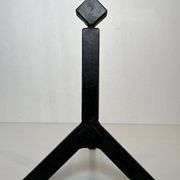 Pair of Modernist Black Iron Andirons with Diamond Finials and Angled Bases