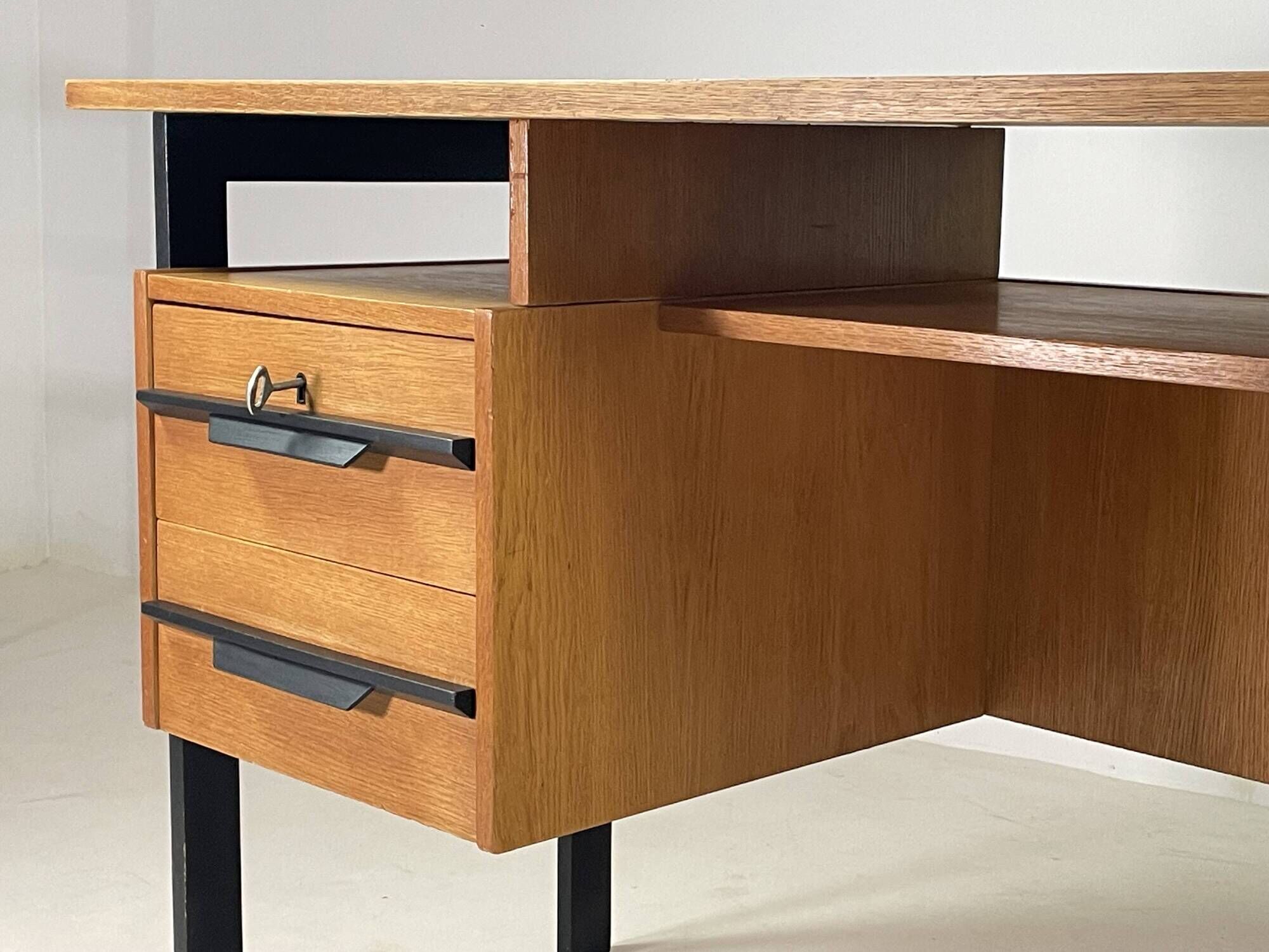 Vintage oak and black wood desk from the 60s