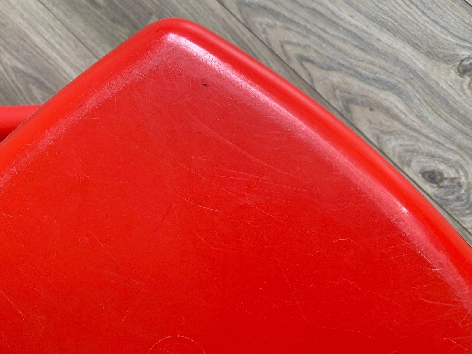 Space age plastic stool, vintage end table, mid century, red plant stand