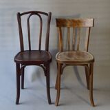 Set of 36 mismatched Bistrot chairs, 1920 to 1950, wooden seats.