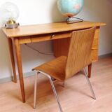 Multiplied wooden chair and chrome feet, vintage 60/70s
