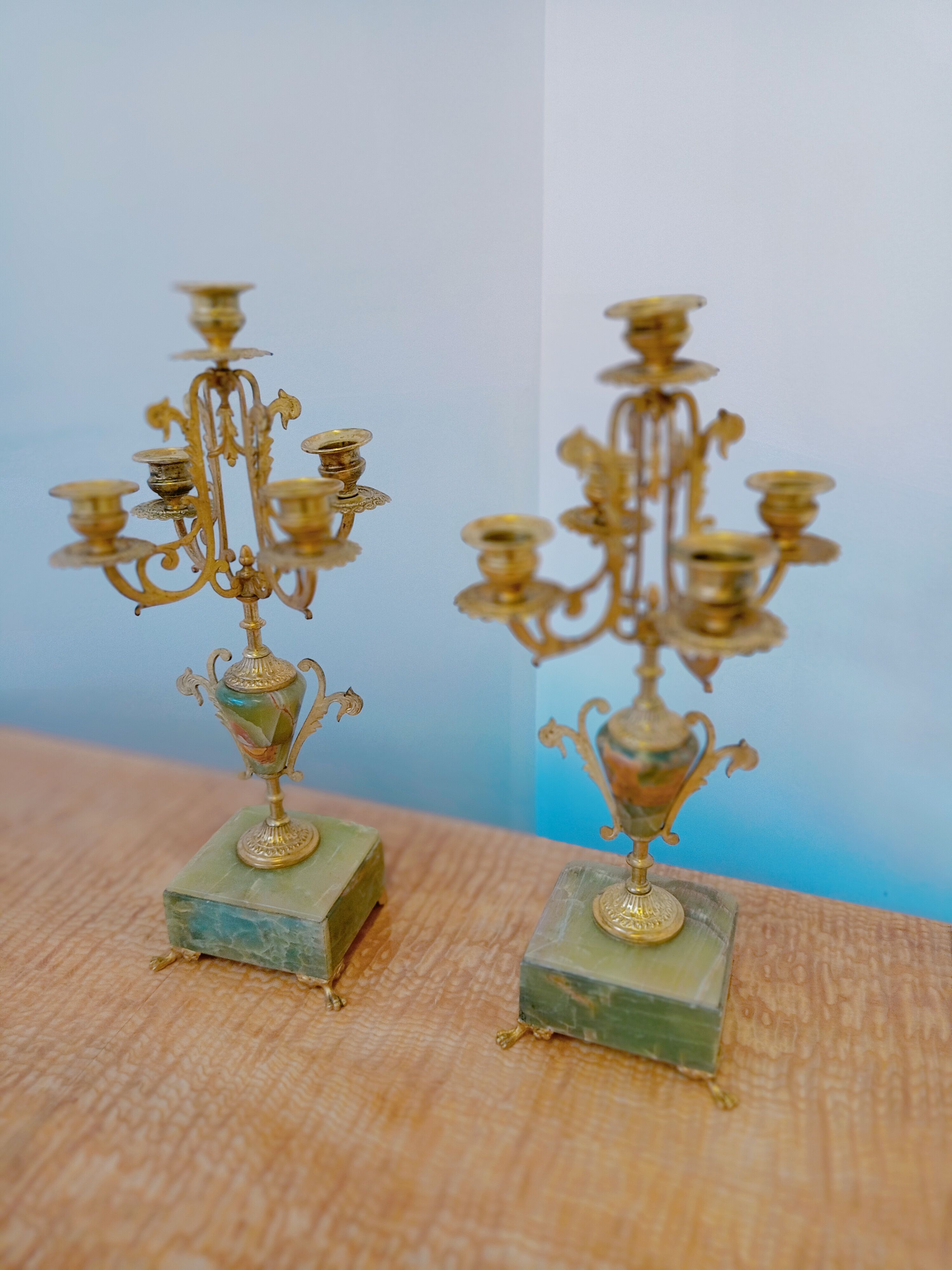 Two onyx candle holders