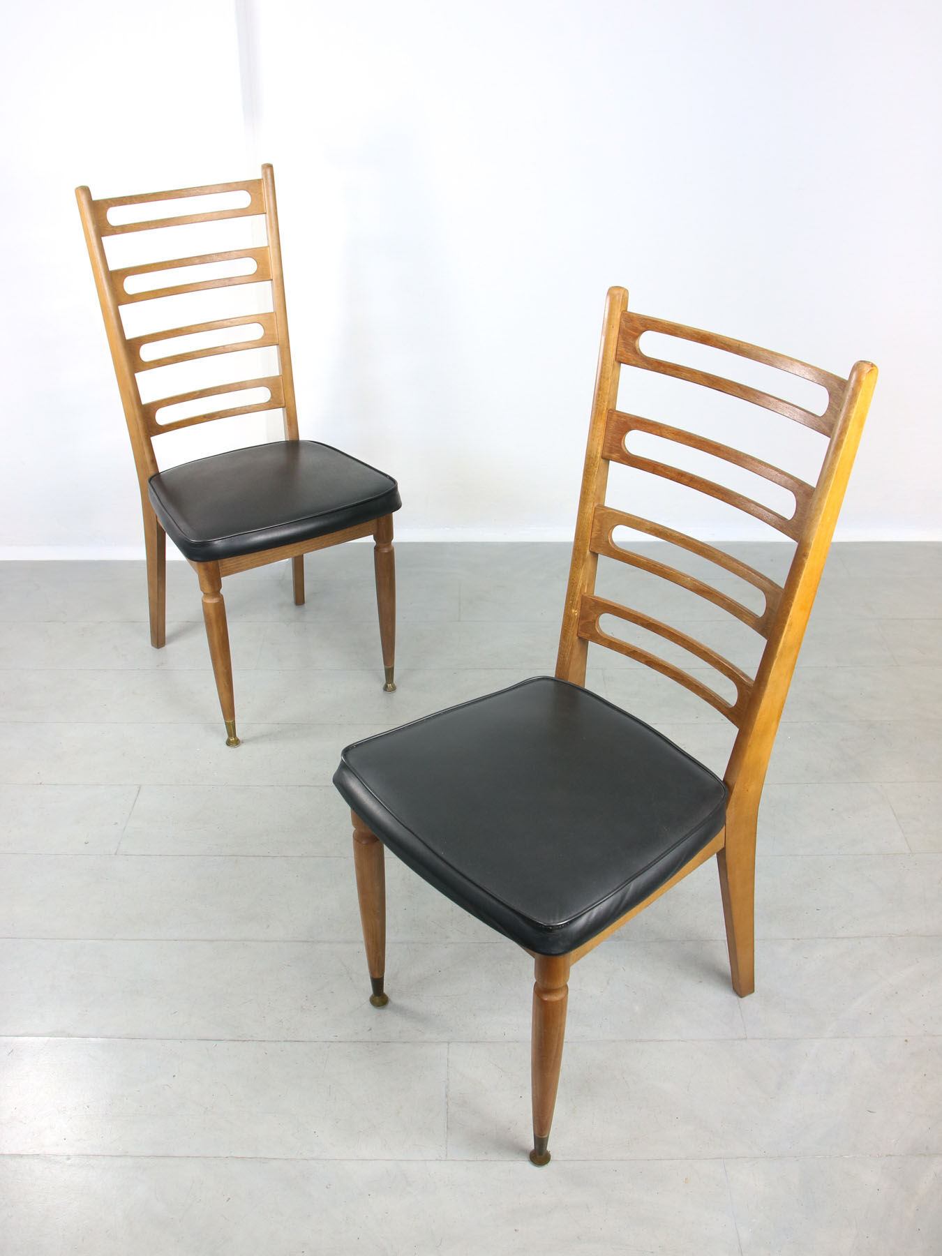 Vintage wooden & brass dining chairs