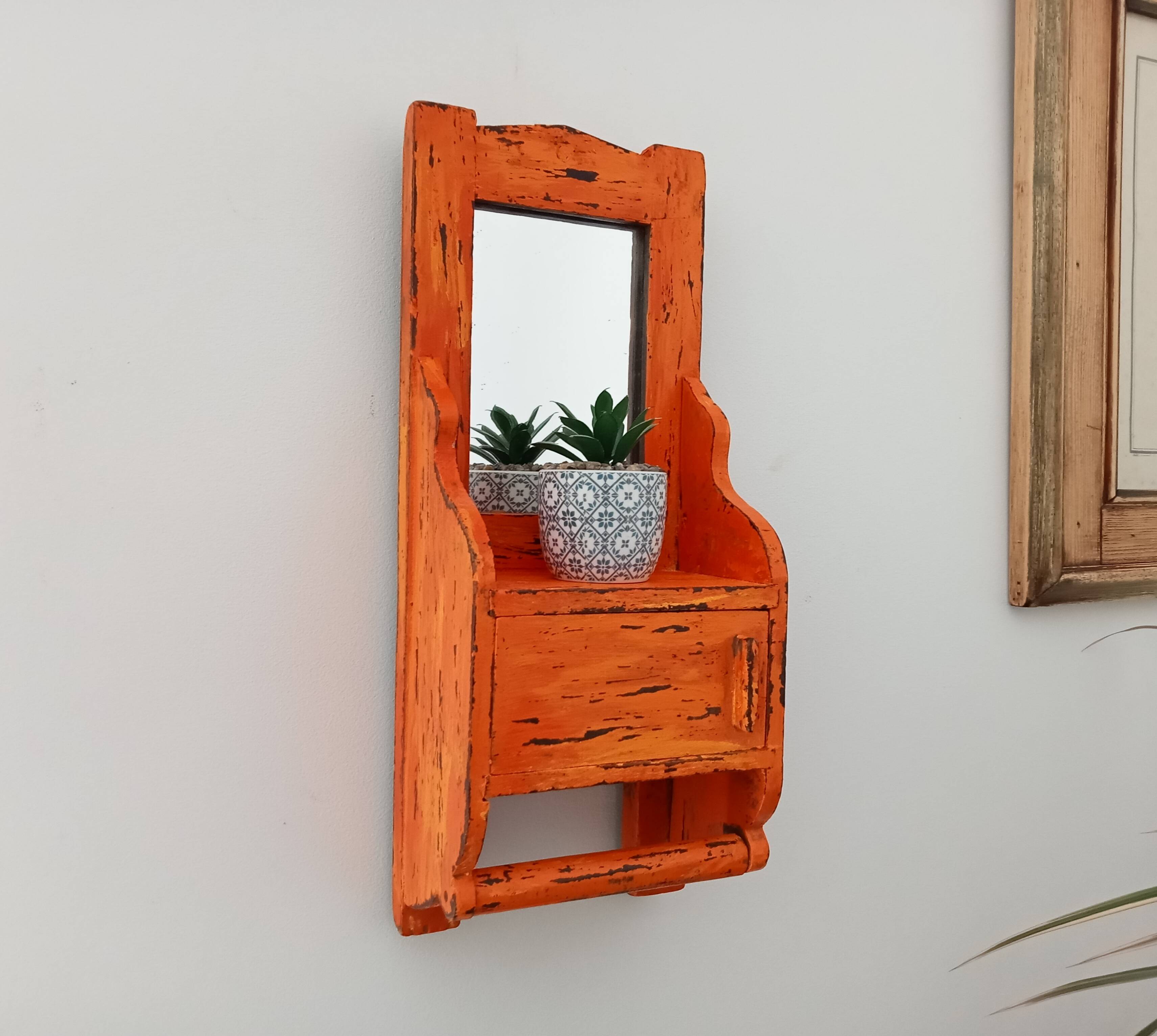 Vintage teak barber mirror 50s
