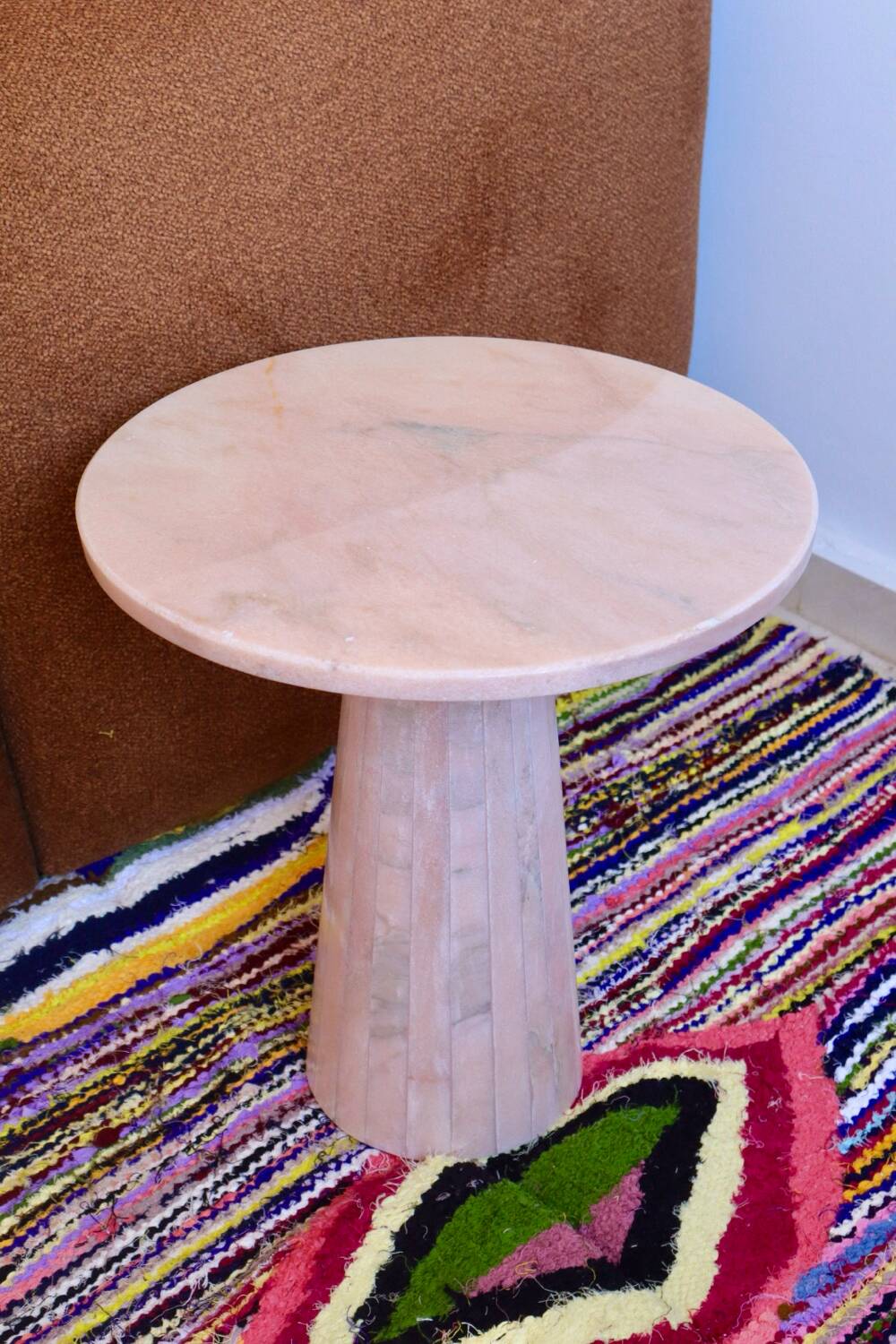 Minimalist natural pink marble side table