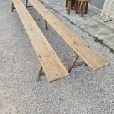 Pair of rustic oak and fir farmhouse benches 1900s - 3m85