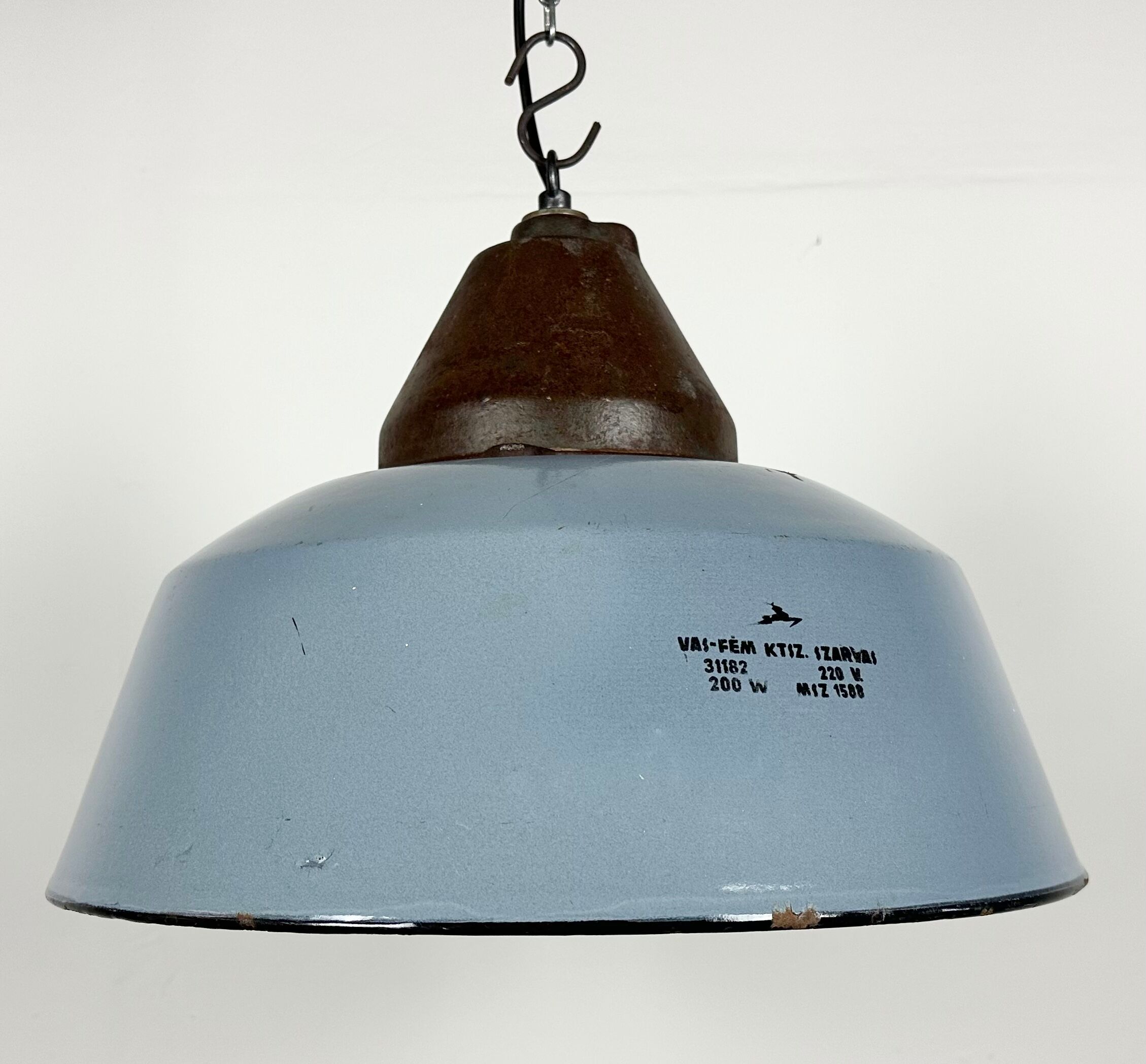 Industrial Grey Enamel and Cast Iron Pendant Light, 1960s