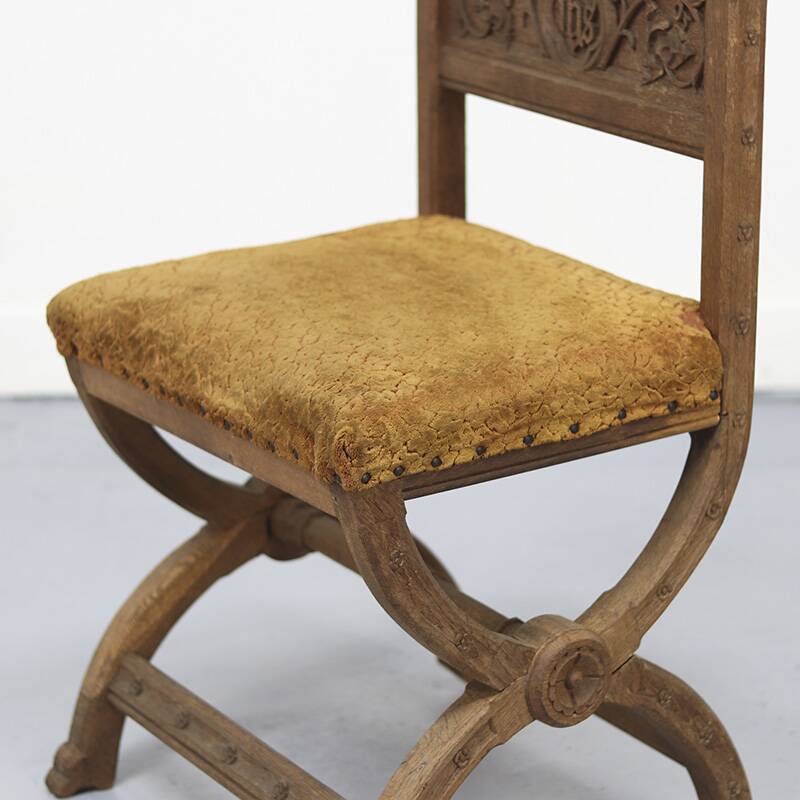Antique Oak Chair with Gothic and Religious Carvings