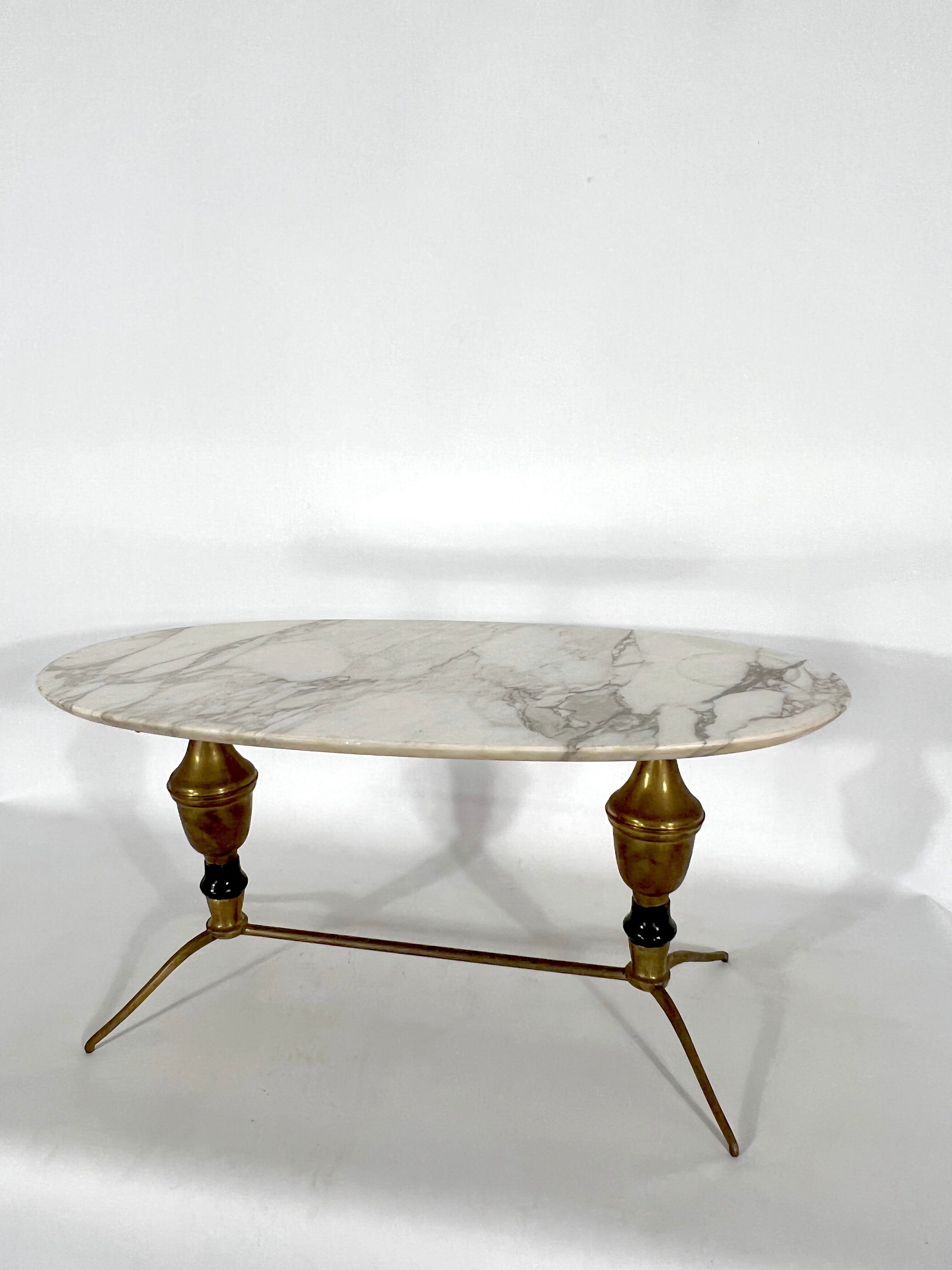Vintage brass and marble coffee table. Italy 1950s