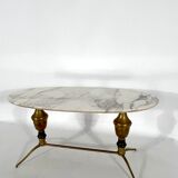 Vintage brass and marble coffee table. Italy 1950s