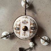 Lustre bronze, cuivre et faïence style gien