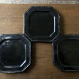 Set of 3 octagonal glazed earthenware plates with Biot pearls 1950
