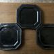 Set of 3 octagonal glazed earthenware plates with pearls, Biot 1950.