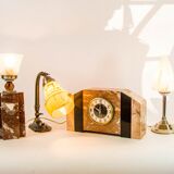 Art deco table lamp in white marbled glass chrome base 20s