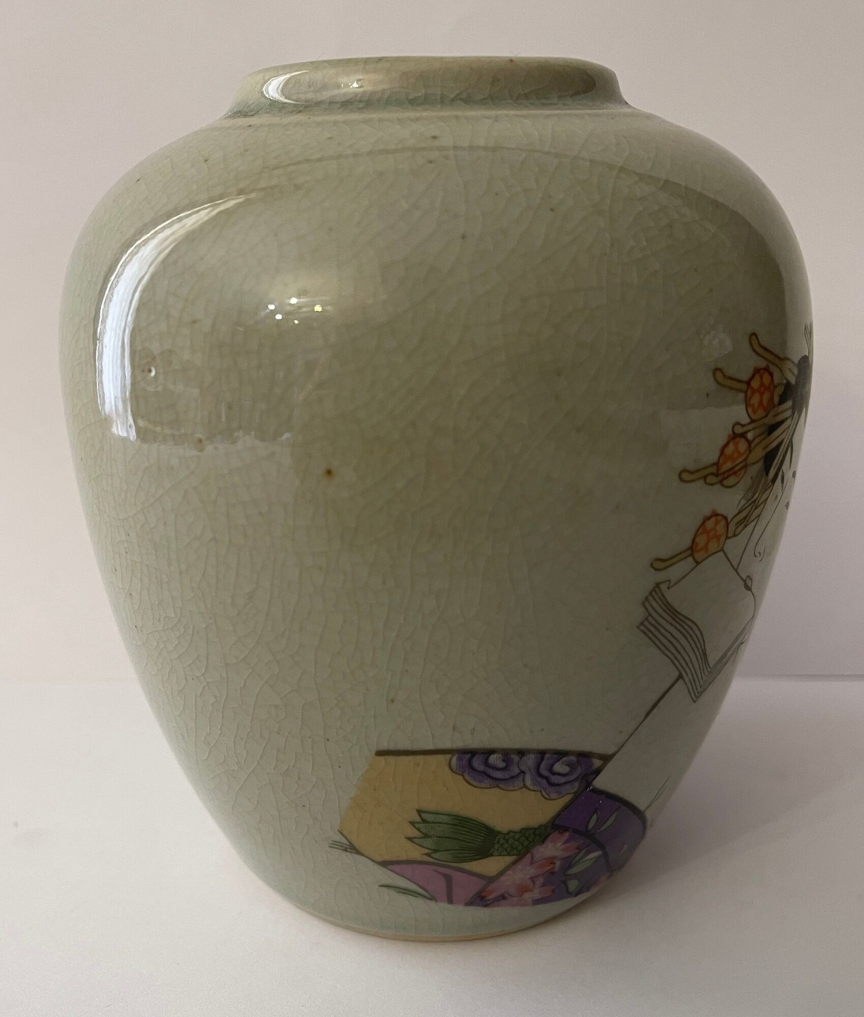 Japan polychrome vase and celadon XIX Naniwaya Okita Japan Nippon