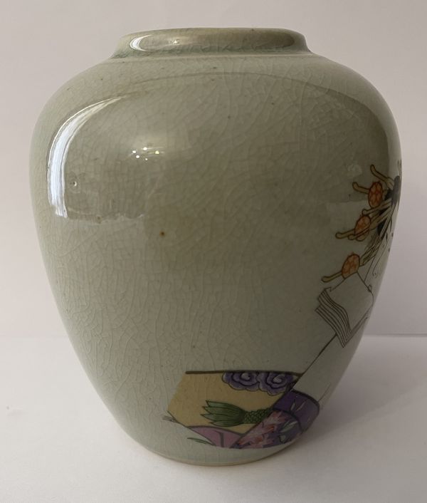 Japon vase polychrome et céladon XIXe Naniwaya Okita Japan Nippon