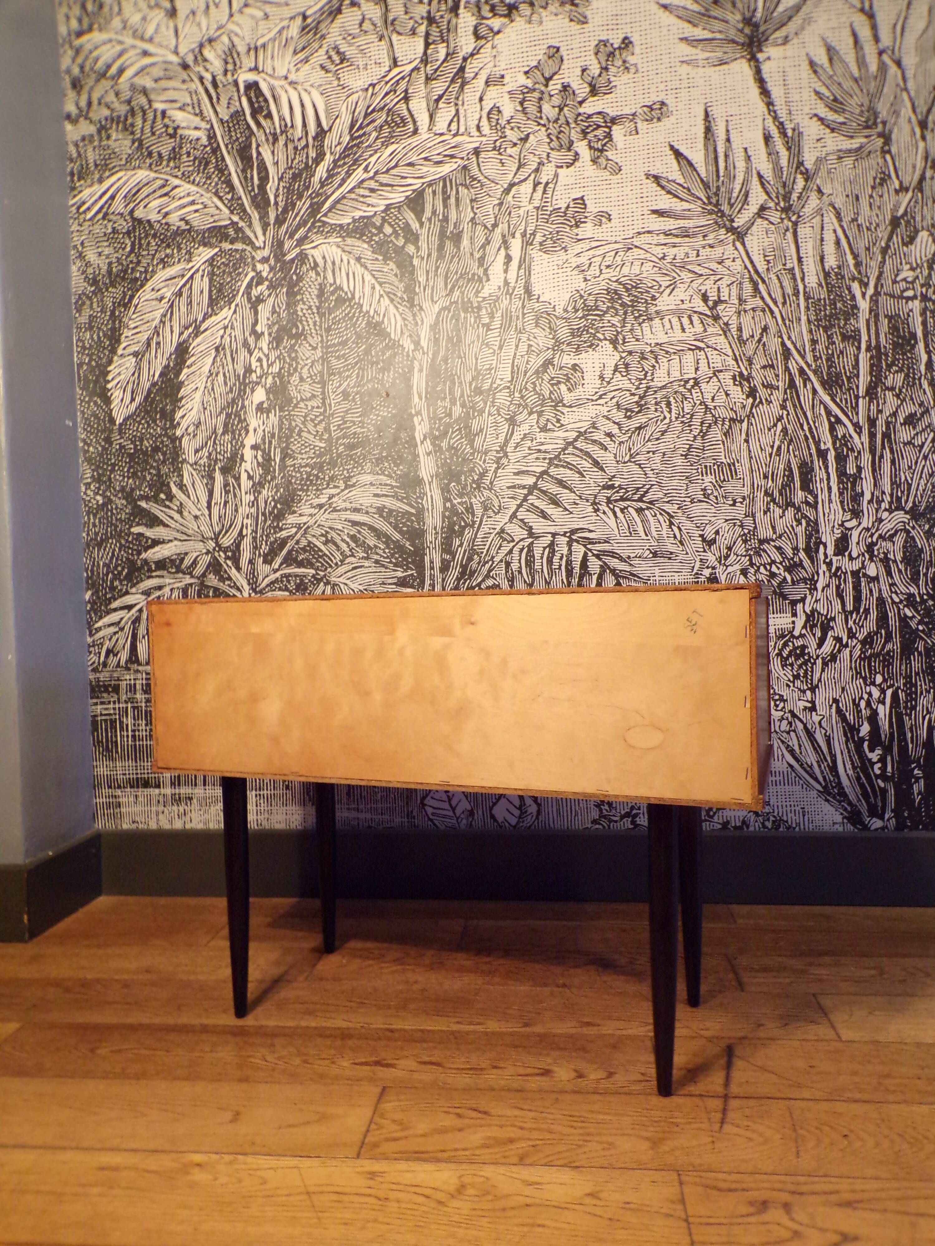 Mini teak sideboard with one door and two drawers