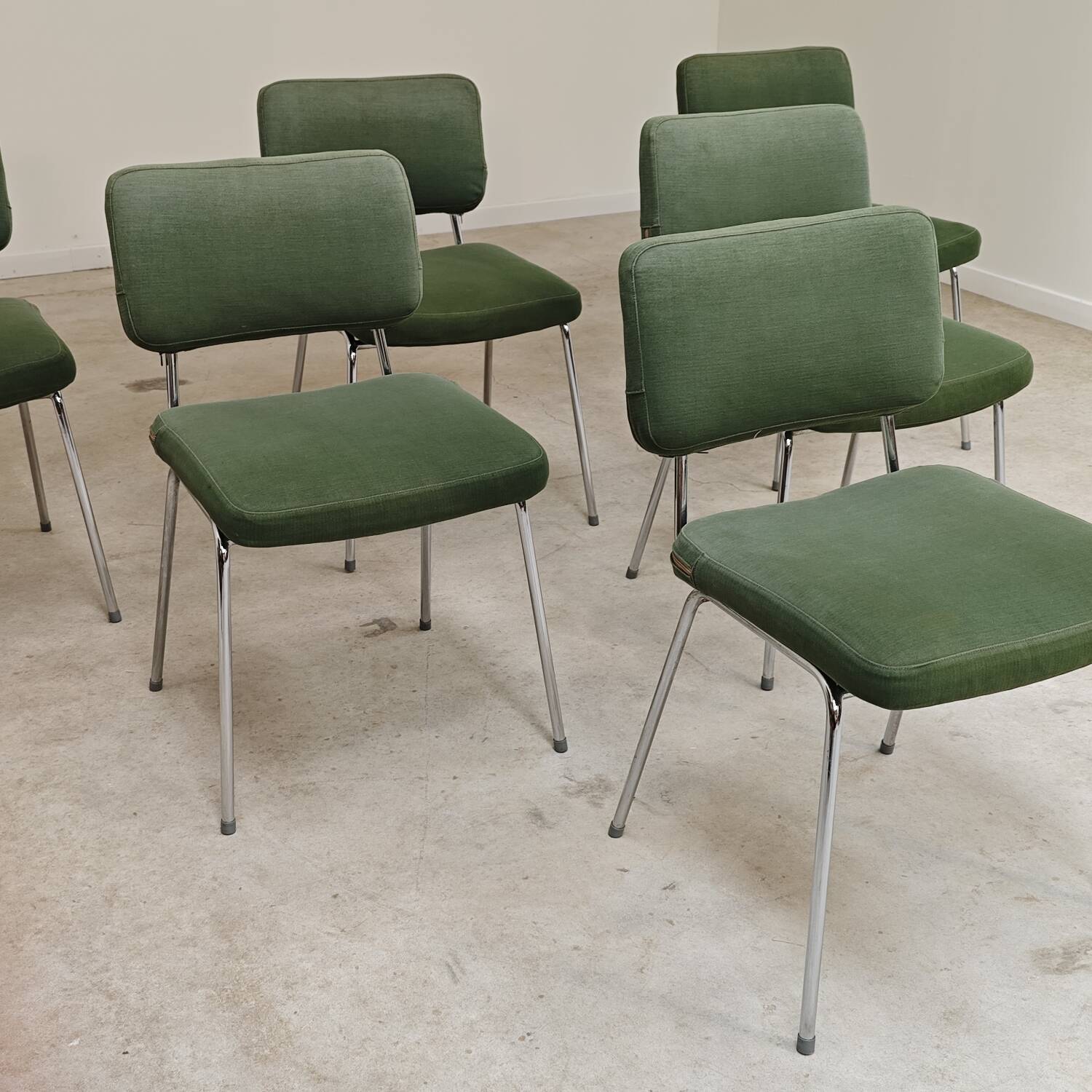 André Simard green velvet chairs for Airborne 1960, set of 6