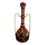 Carafe vintage en verre ambré,laiton et scoubidou
