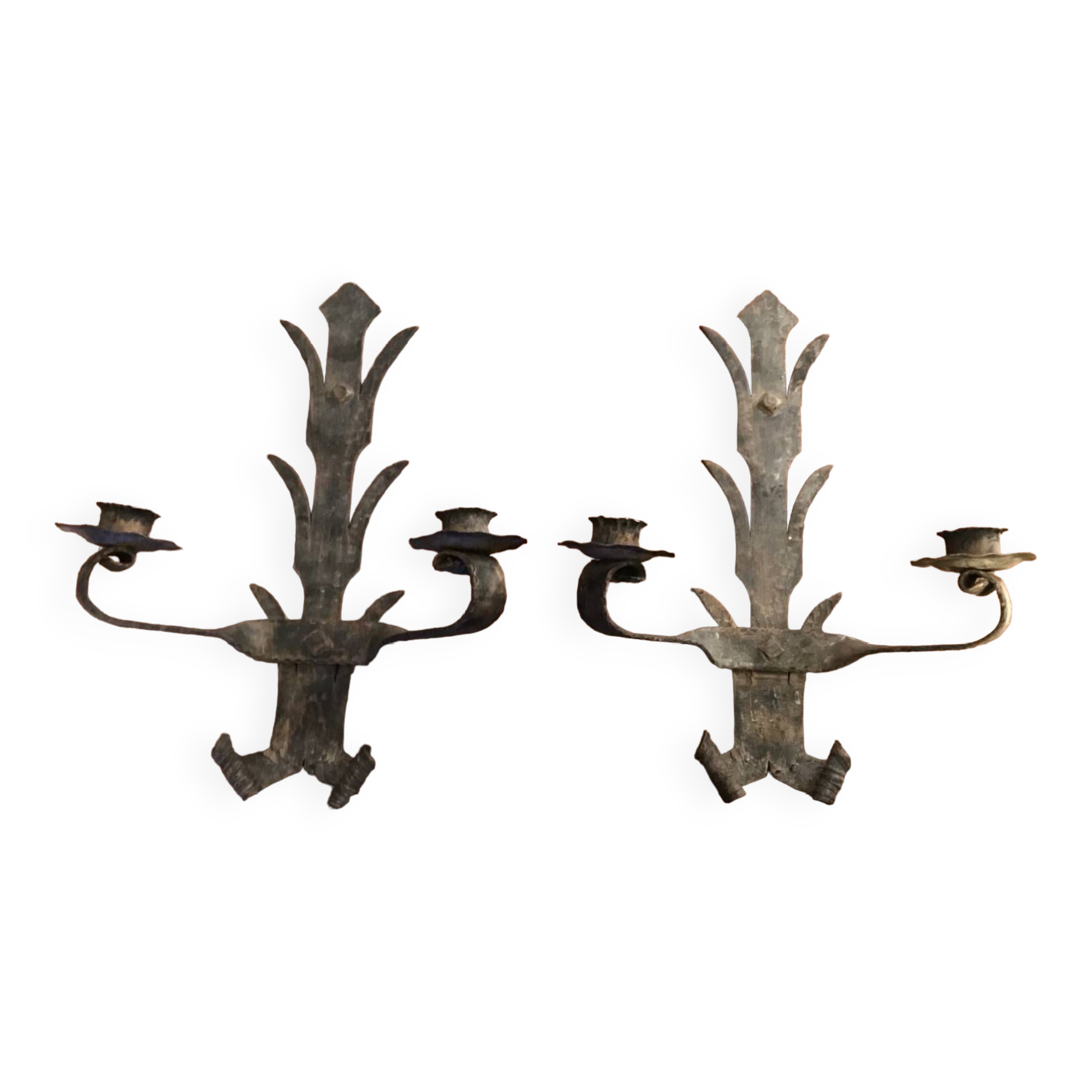 Pair of brutalist candle holder sconces