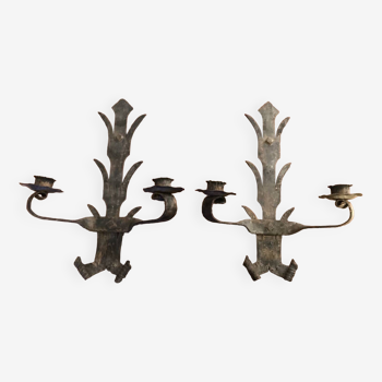 Pair of brutalist candle holder sconces