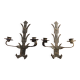 Pair of brutalist candle holder sconces