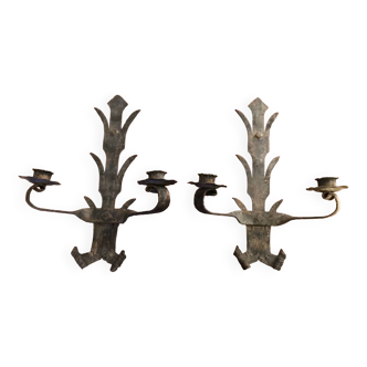 Pair of brutalist candle holder sconces