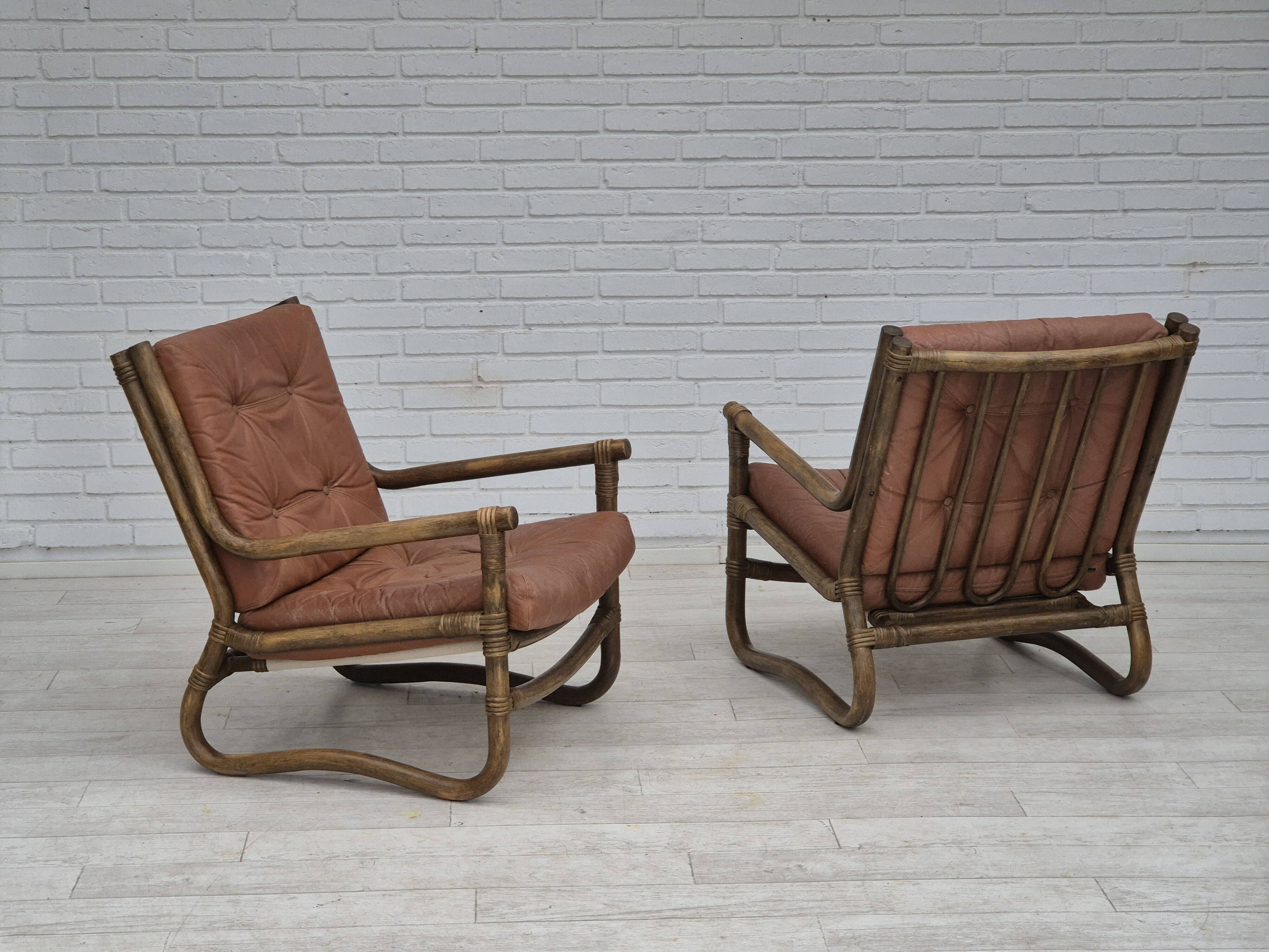 1970s, Scandinavian armchair, original very good condition, bamboo, leather.