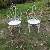 Paire de fauteuils de jardin anciens fer plein métal
