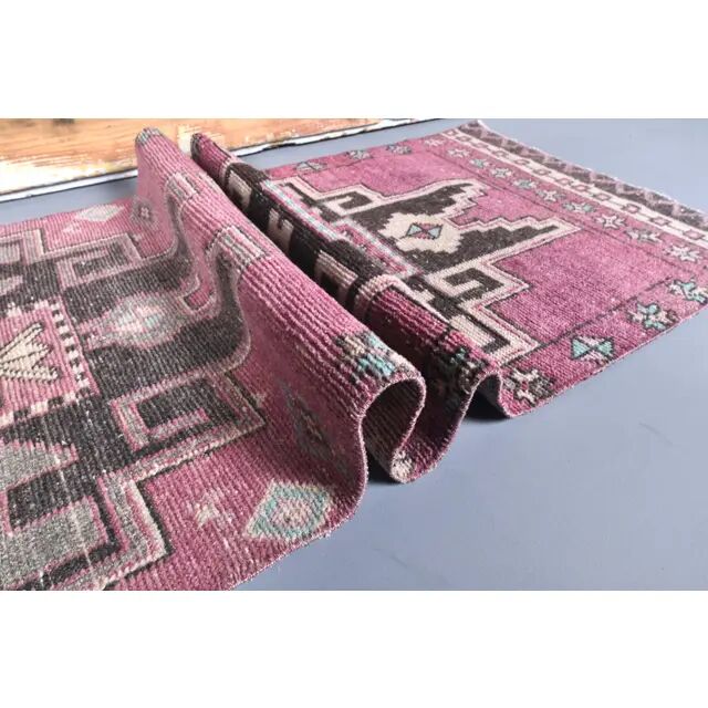 Vintage Pink Turkish Hand-Knotted Runner 75x342