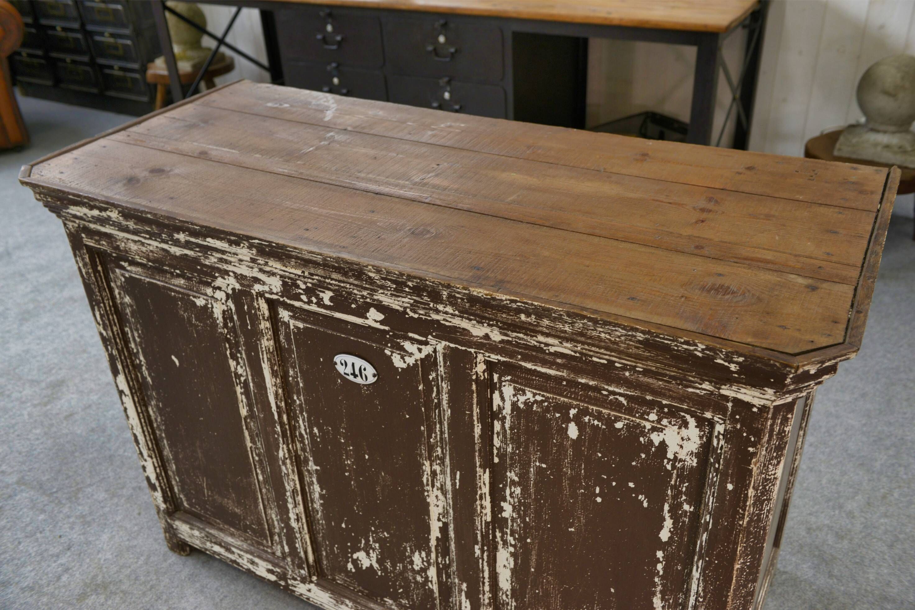 Vintage solid oak counter, patinated, 1950s.