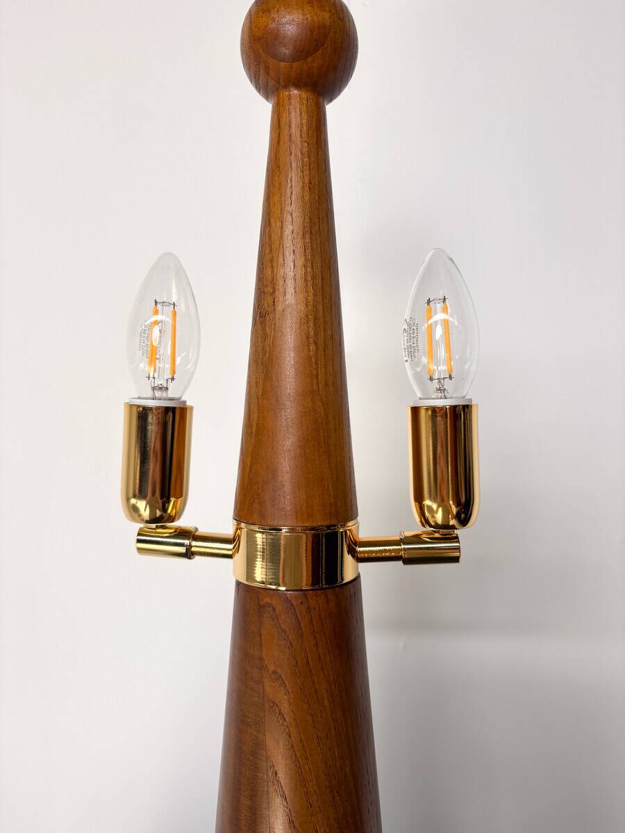 Pair of Modern Conical Wooden Table Lamps, Italy