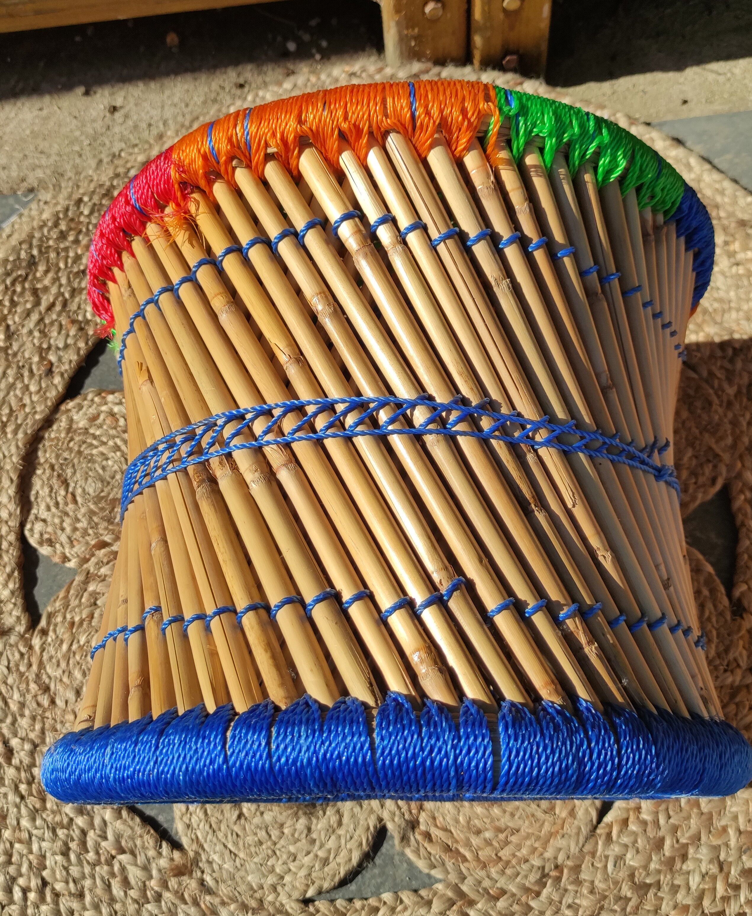 Bamboo stool and ethnic and bohemian rope