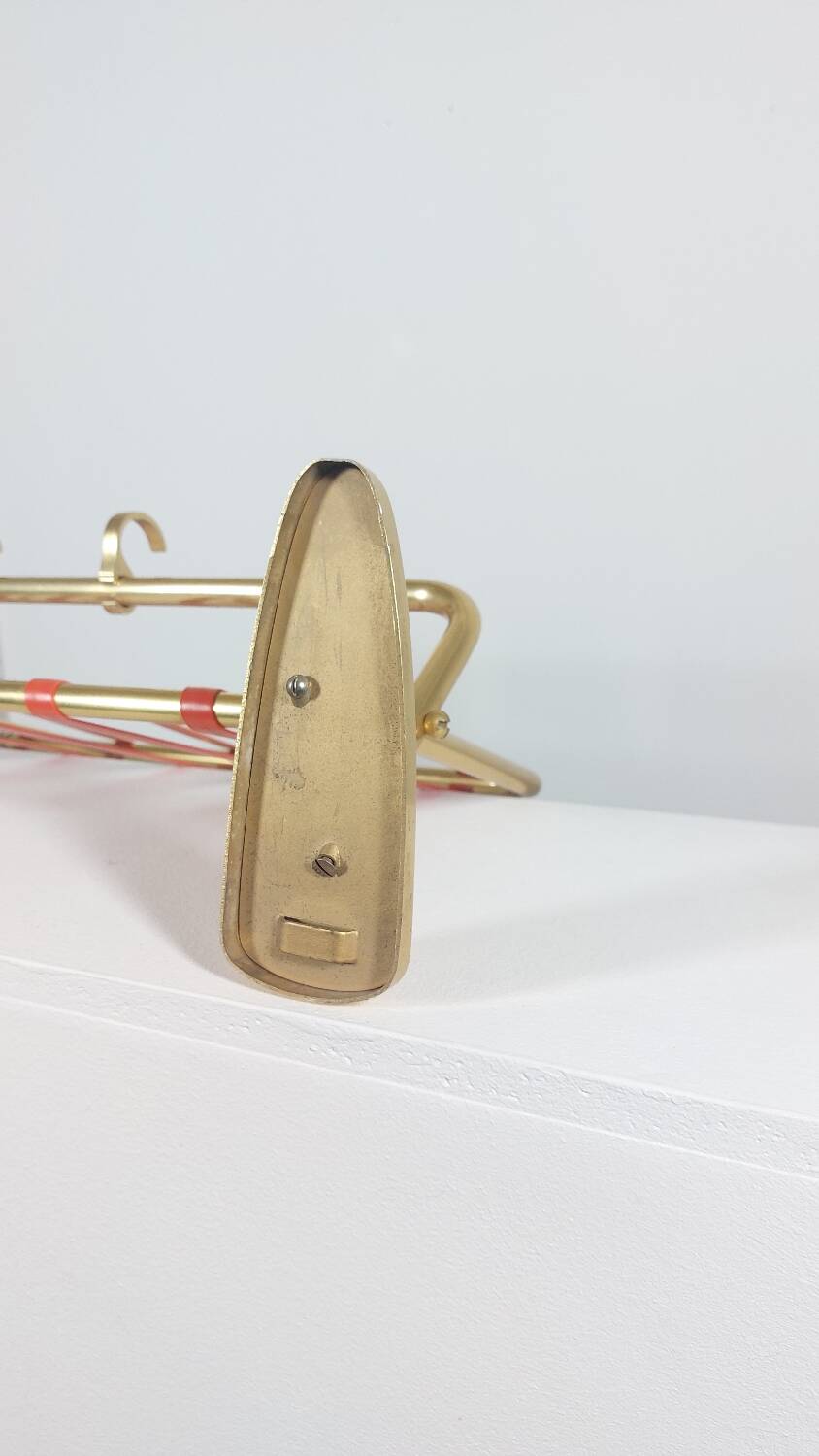 Vintage mid century wall mount brass wardrobe coat rack