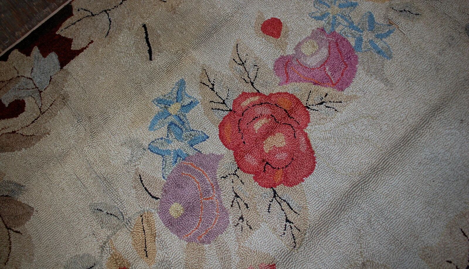 Handmade antique American hooked rug 5.10' x 8.10' (180cm x 272cm) 1880s - 1B539